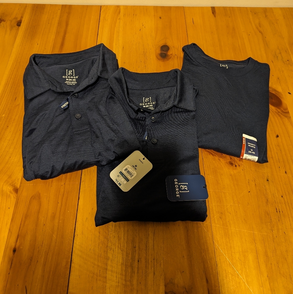 BRAND NEW Set of 2 George polos and 1 t-shirt sz M